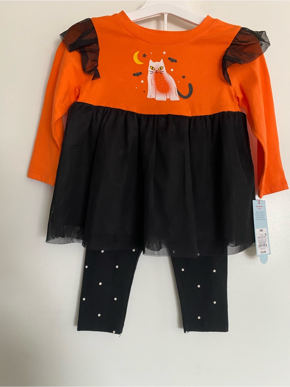 Cat & Jack Toddler Orange & Black Halloween Cat Dress Set